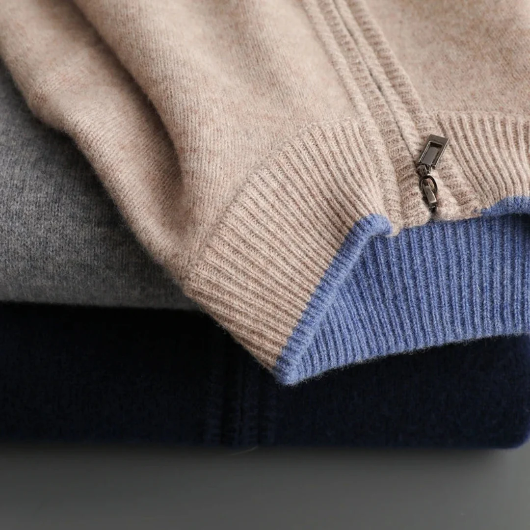 Vêtement décontracté chic: cardigan zippé pour homme, bordeaux, confortable et stylé.