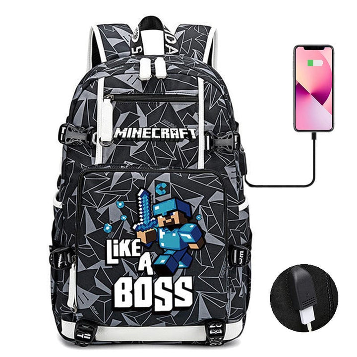 Cartable enfant Minecraft, design stylé, poches multiples, bretelles ajustables. Sac d'école idéal.