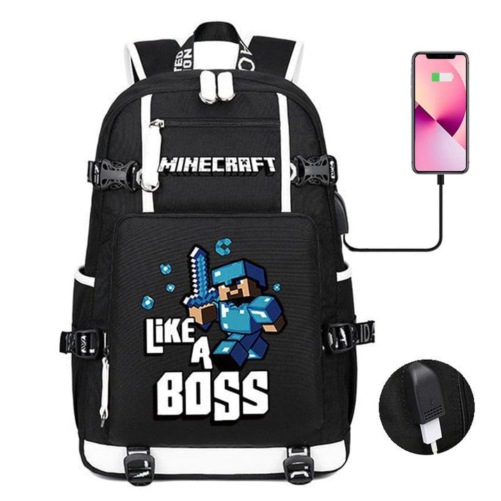 Cartable enfant Minecraft, design stylé, poches multiples, bretelles ajustables. Sac d'école idéal.