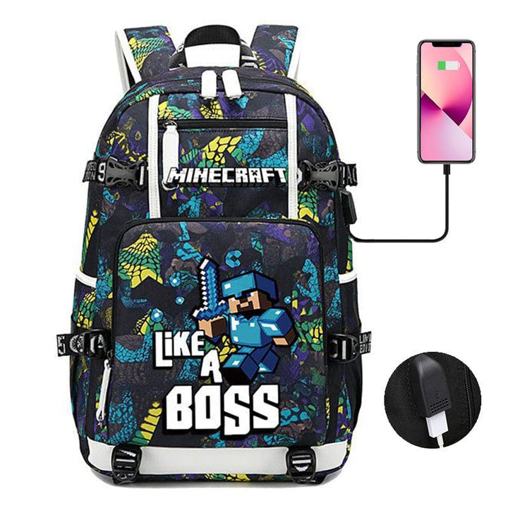 Cartable enfant Minecraft, design stylé, poches multiples, bretelles ajustables. Sac d'école idéal.
