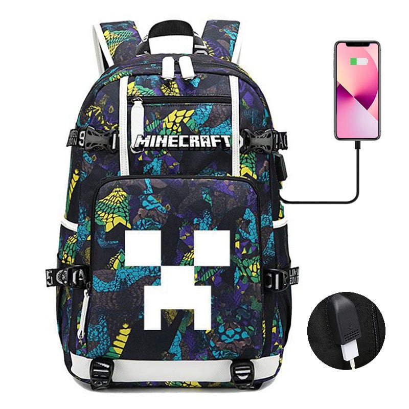 Cartable enfant Minecraft, design stylé, poches multiples, bretelles ajustables. Sac d'école idéal.