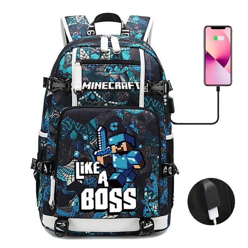 Cartable enfant Minecraft, design stylé, poches multiples, bretelles ajustables. Sac d'école idéal.