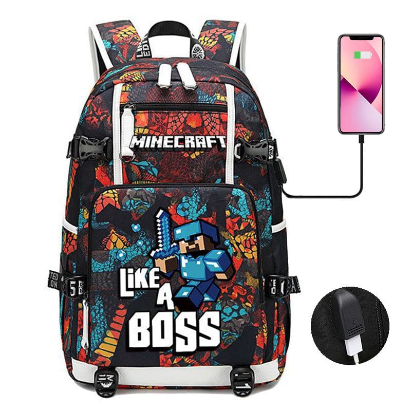 Cartable enfant Minecraft, design stylé, poches multiples, bretelles ajustables. Sac d'école idéal.