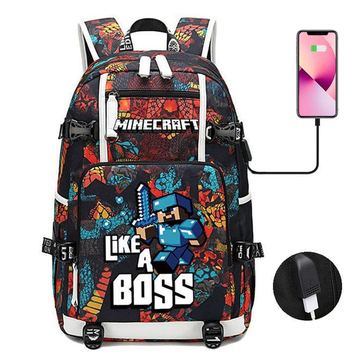 Cartable enfant Minecraft, design stylé, poches multiples, bretelles ajustables. Sac d'école idéal.