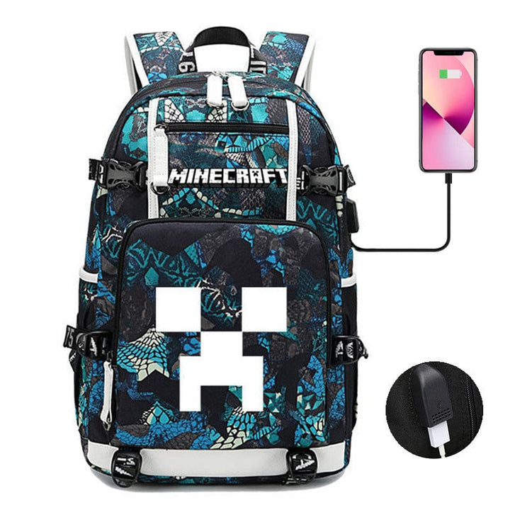 Cartable enfant Minecraft, design stylé, poches multiples, bretelles ajustables. Sac d'école idéal.