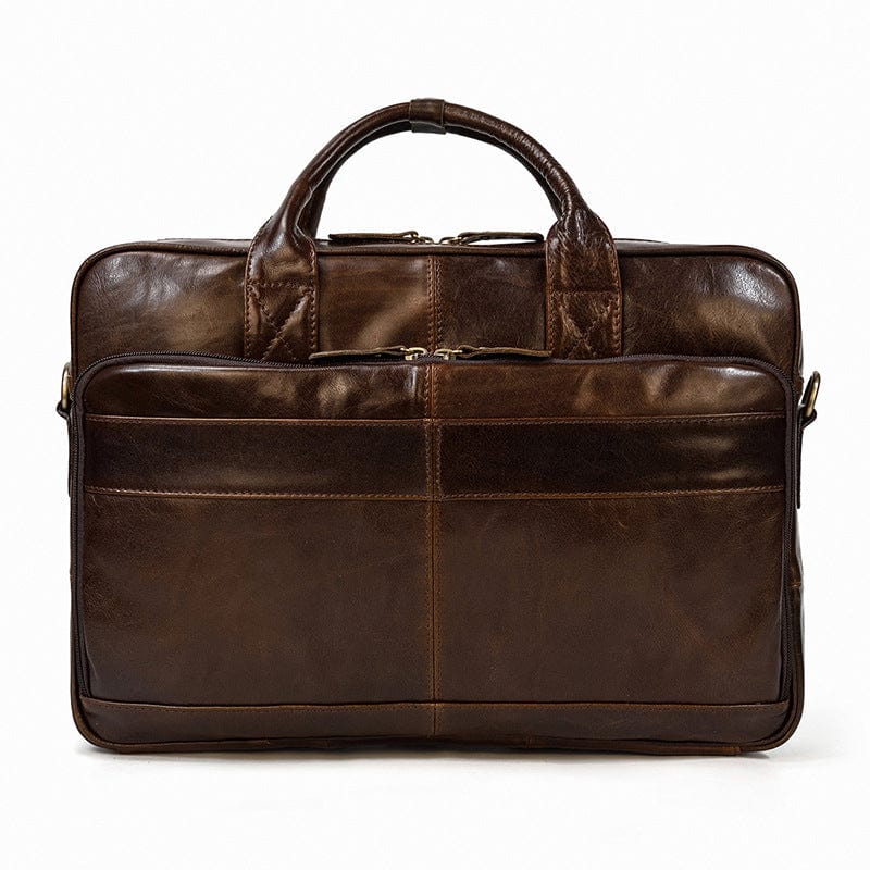Cartable en cuir marron classique, sacoche ordinateur homme idéale pour le bureau ou les voyages