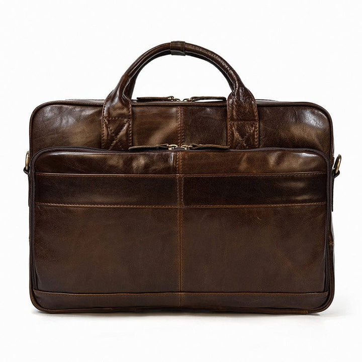 Cartable en cuir marron classique, sacoche ordinateur homme idéale pour le bureau ou les voyages
