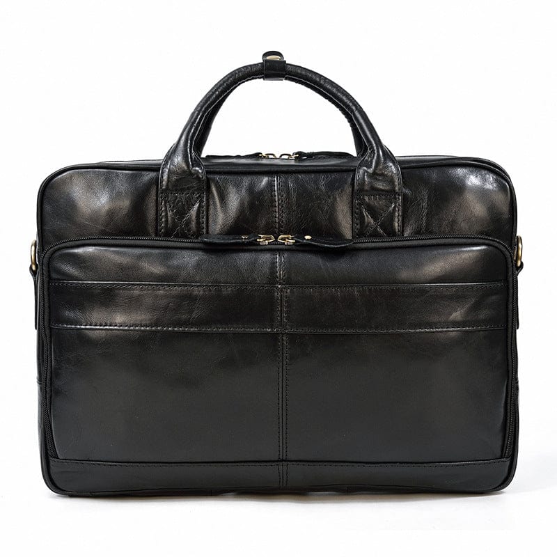 Cartable en cuir homme, sacoche professionnelle marron avec boucles métalliques robustes