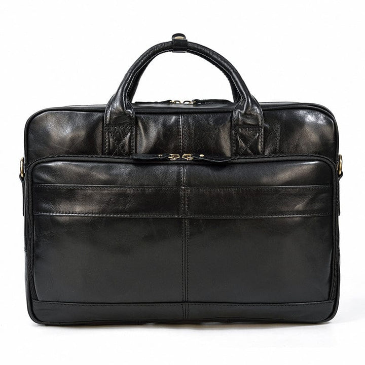 Cartable en cuir homme, sacoche professionnelle marron avec boucles métalliques robustes