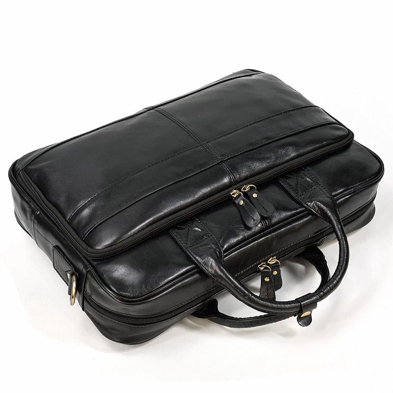 Cartable professionnel en cuir de bœuf, sac ordinateur marron pour hommes d'affaires