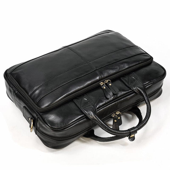 Cartable professionnel en cuir de bœuf, sac ordinateur marron pour hommes d'affaires