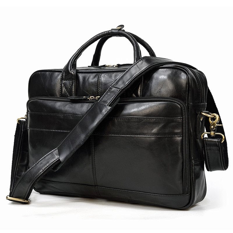 Sacoche ordinateur homme en cuir grainé, cartable élégant noir pour documents et laptop