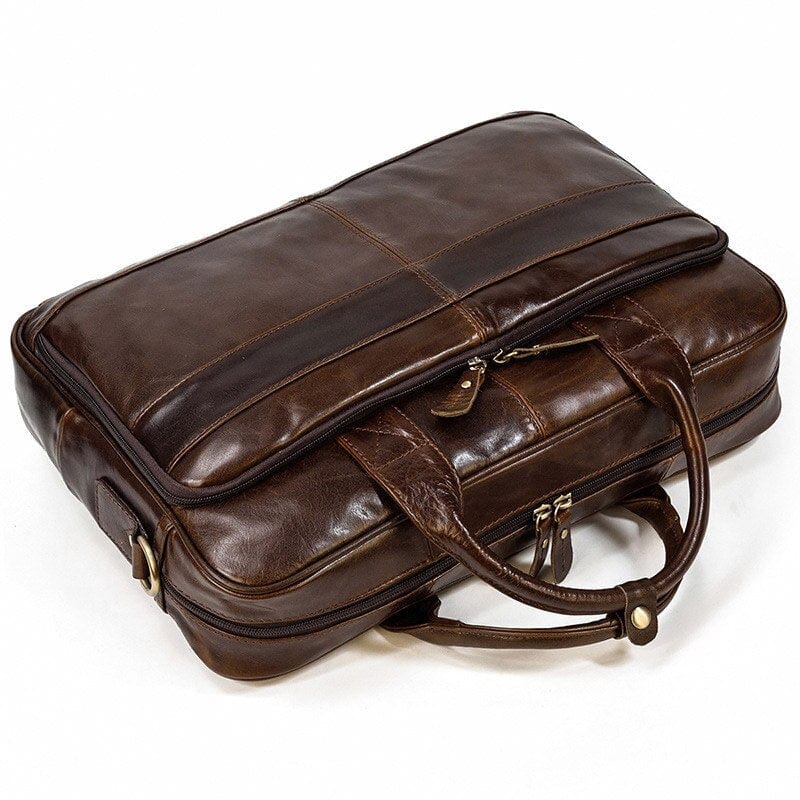 Sacoche homme en cuir raffiné, cartable noir avec compartiments pour ordinateur et affaires