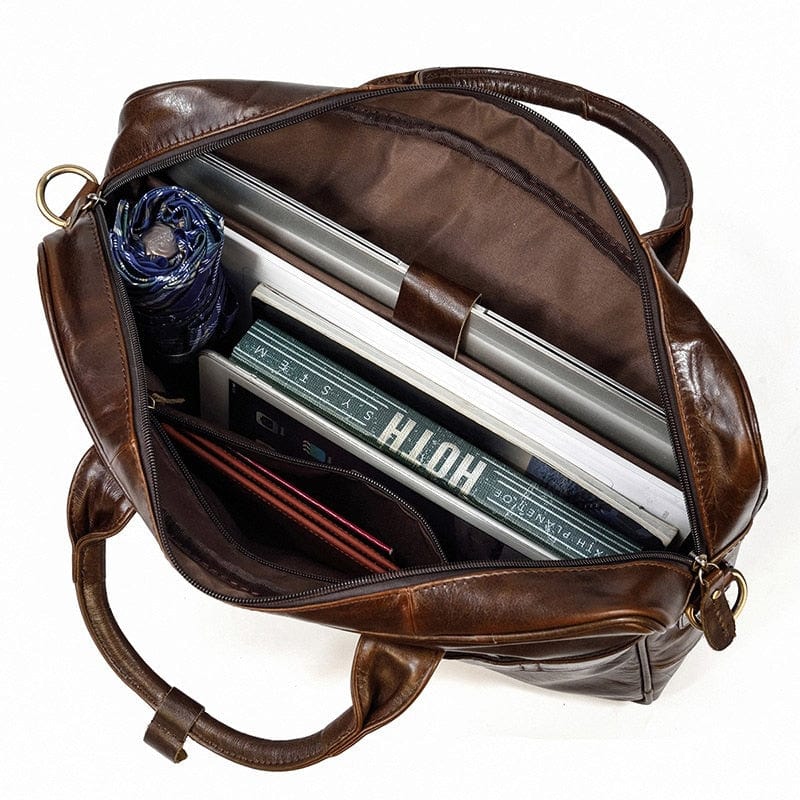 Cartable en cuir marron chic pour professionnels, sac ordinateur portable résistant