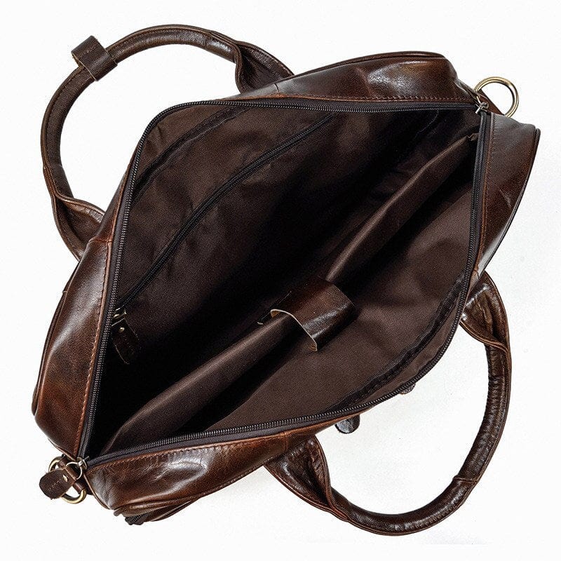 Sacoche d'affaires en cuir noir, cartable élégant avec poignée et bandoulière amovible