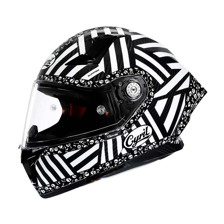 Casque moto intégral léger, fibre carbone.  Design aérodynamique, homologué DOT/ECE. Sécurité et confort.