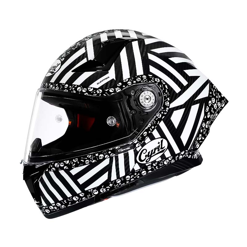 Casque moto intégral léger, fibre carbone.  Design aérodynamique, homologué DOT/ECE. Sécurité et confort.