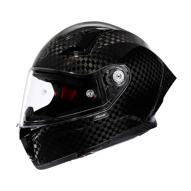 Casque moto intégral léger, fibre carbone.  Design aérodynamique, homologué DOT/ECE. Sécurité et confort.