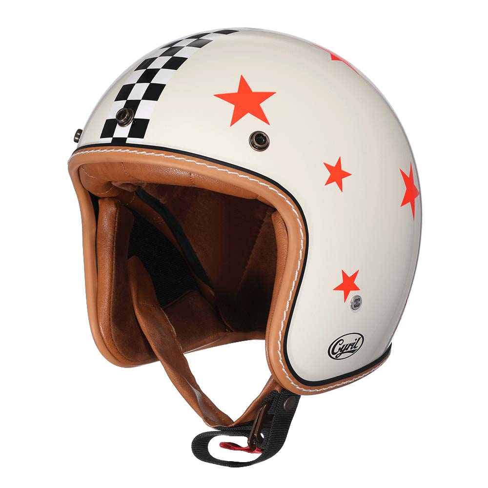 Casque moto vintage, profil bas. Sécurité certifiée. Design élégant et confortable.