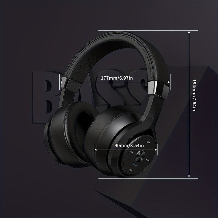 "Casque supra-auriculaire sans fil élégant, noir, audio haute définition, ultra-confort avec technologie Bluetooth intégrée."