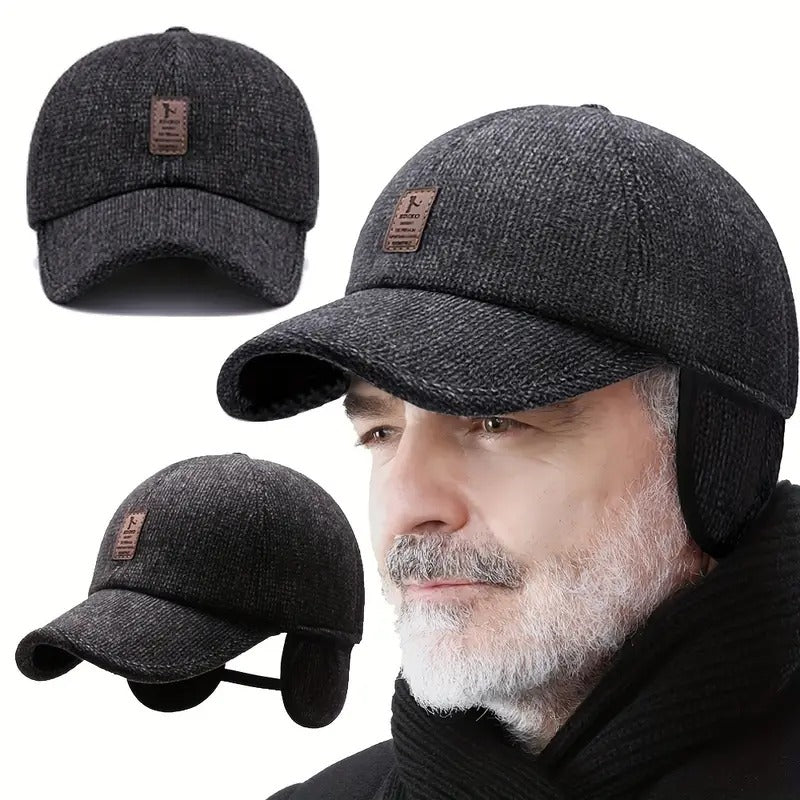 "Casquette d'hiver homme avec rabats d'oreilles intégrés, texture tricotée grise, pour style et protection contre le froid"