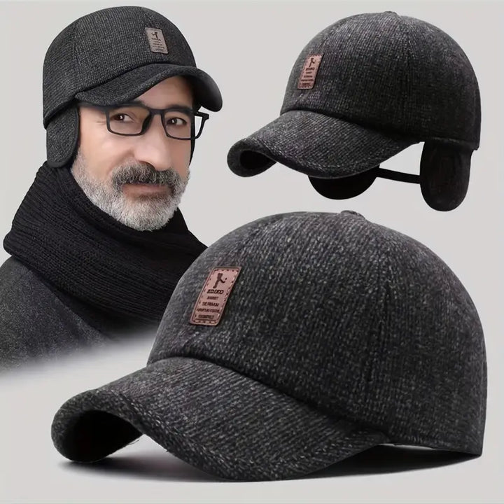 "Casquette d'hiver homme avec rabats d'oreilles intégrés, texture tricotée grise, pour style et protection contre le froid"