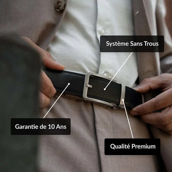 Ceinture en cuir ajustable sans trou, élégante avec finitions soignées, en noir et marron pour style moderne et confort optim