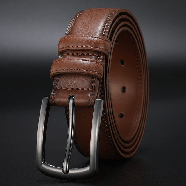 Ceinture en cuir marron pour homme avec boucle argentée, design intemporel et élégant, idéale pour tenues formelles ou décont