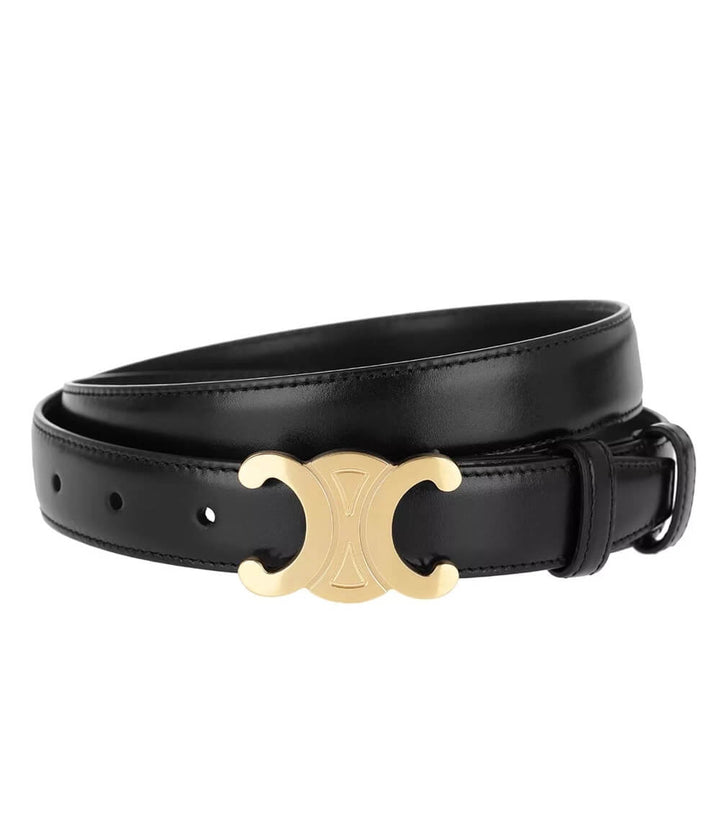 Ceinture femme en cuir brun, accessoire de mode polyvalent, avec boucle dorée élégante.
