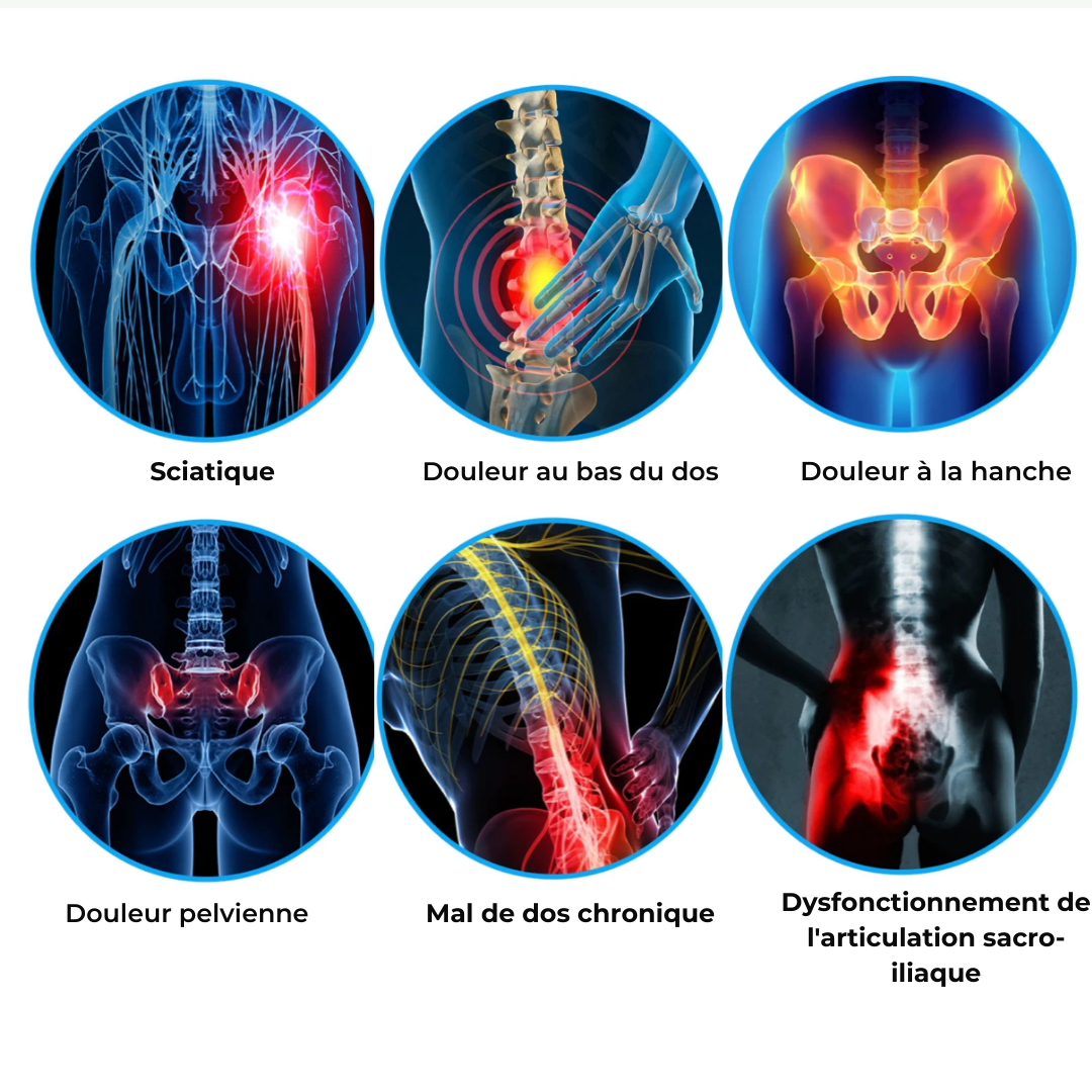 Ceinture lombaire ergonomique, noire, ajustable, pour soulagement des douleurs dorsales et confort quotidien, à usage discret