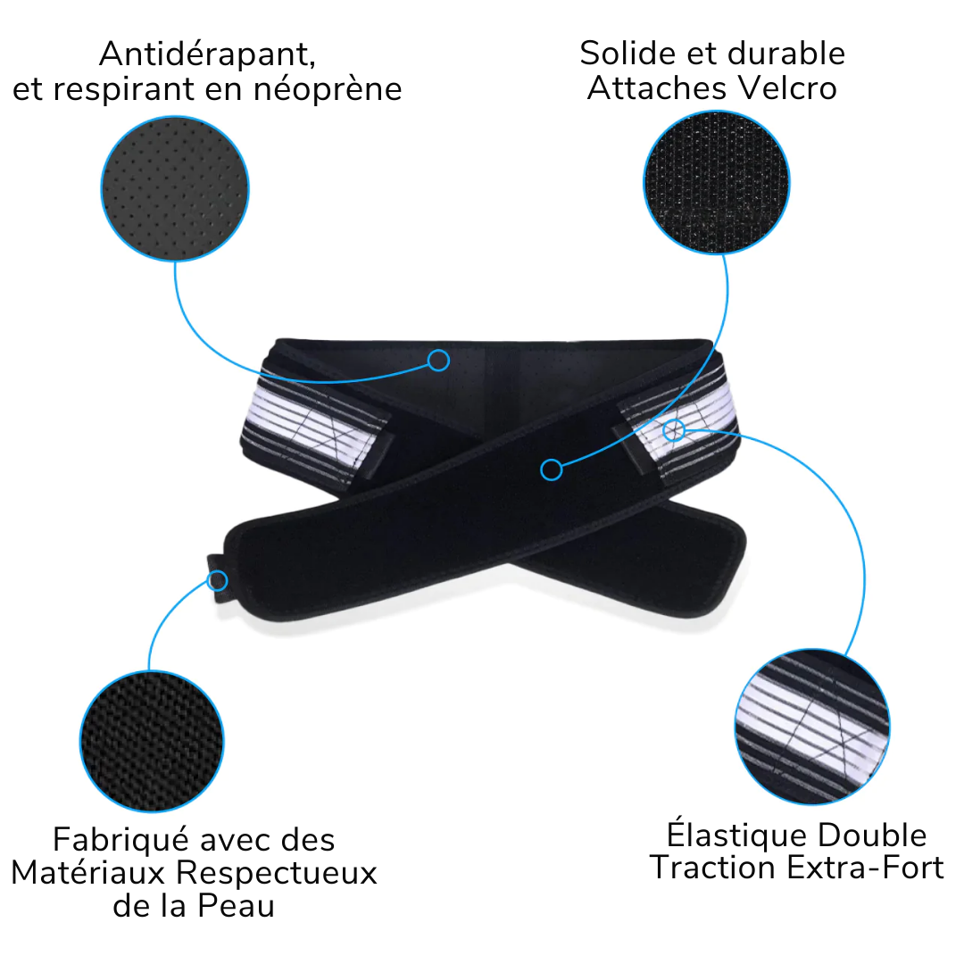 Ceinture lombaire ergonomique, noire, ajustable, pour soulagement des douleurs dorsales et confort quotidien, à usage discret