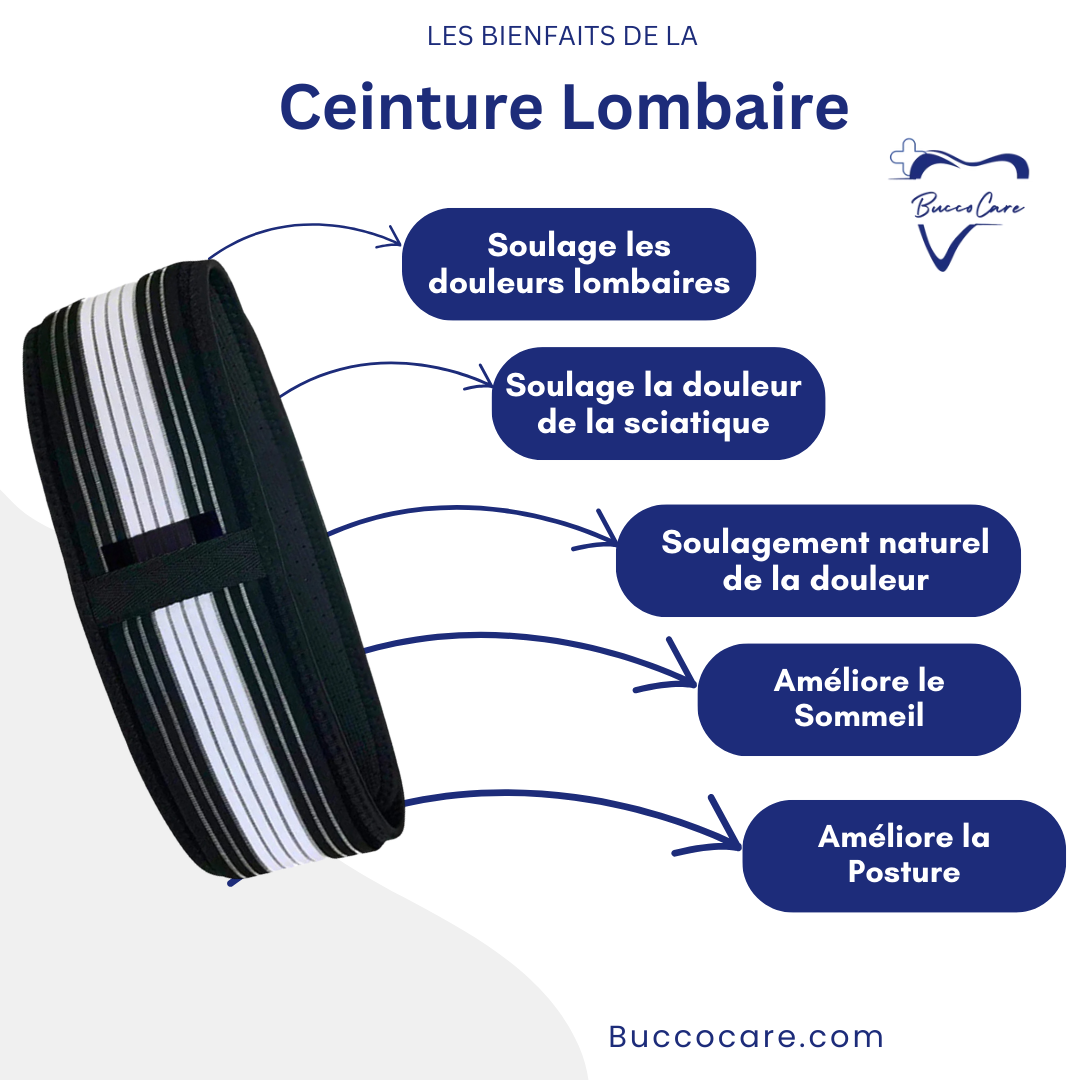Ceinture lombaire ergonomique, noire, ajustable, pour soulagement des douleurs dorsales et confort quotidien, à usage discret
