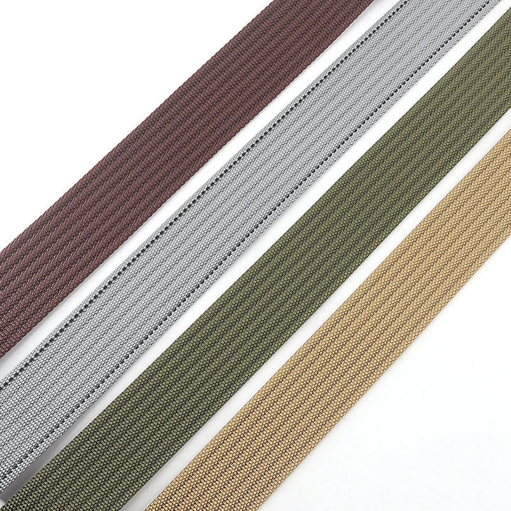 Ceinture décontractée en toile, rayures classiques, boucle double anneau, pour homme et femme moderne.