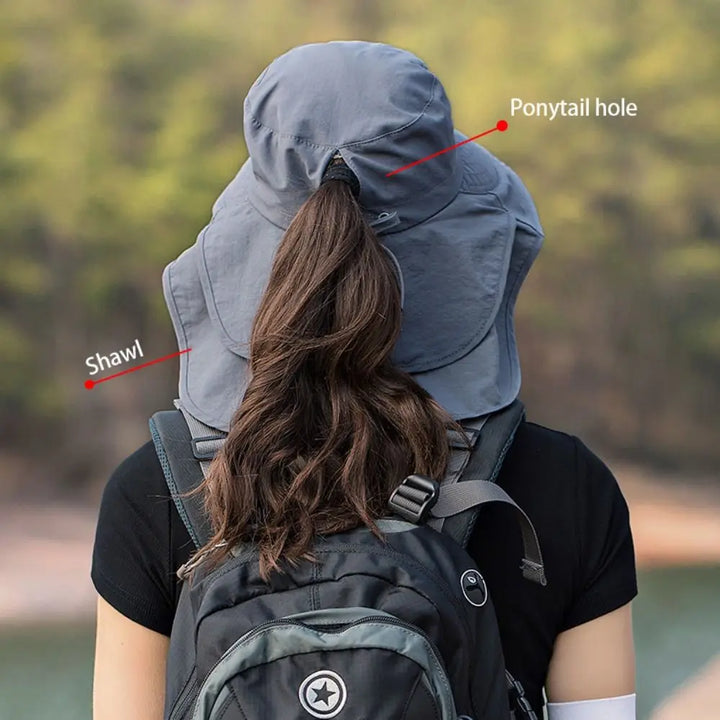 Indispensable été : Chapeau femme anti-UV avec protection cou pour toutes vos aventures en plein air.