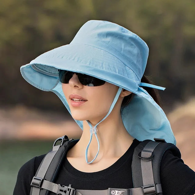 Chapeau femme respirant anti-UV UPF 50+ pour protection solaire optimale en randonnée, plage et voyage.