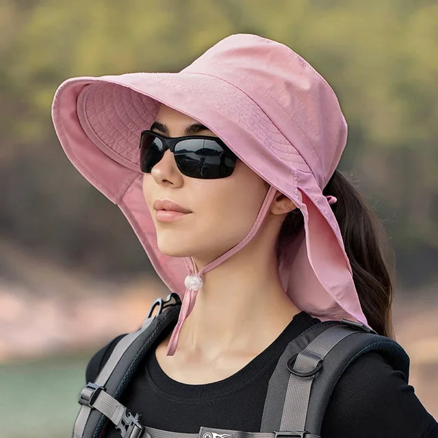Protection solaire complète : Chapeau femme anti-UV pour le visage et le cou, parfait pour la pêche et la plage.