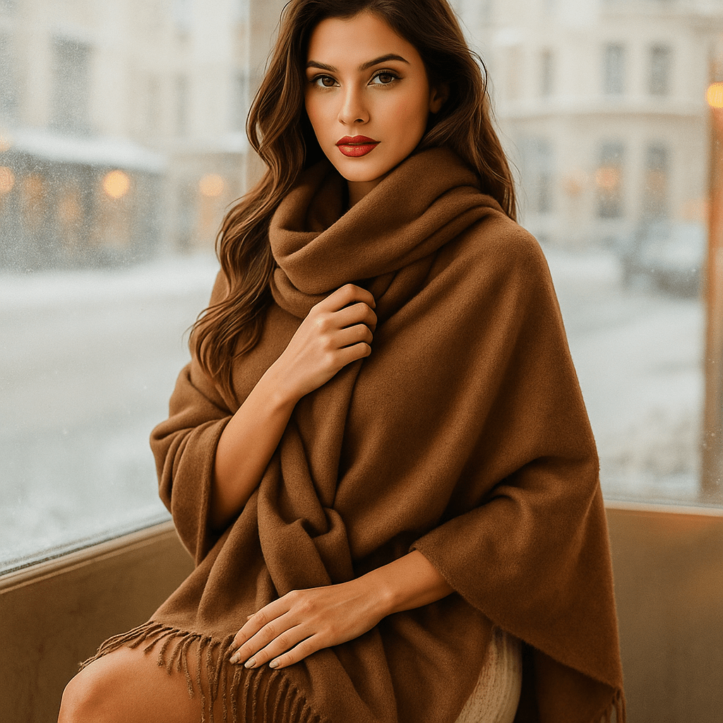 Écharpe cachemire douce pour femme, drapée élégamment, idéale pour l'automne et l'hiver.