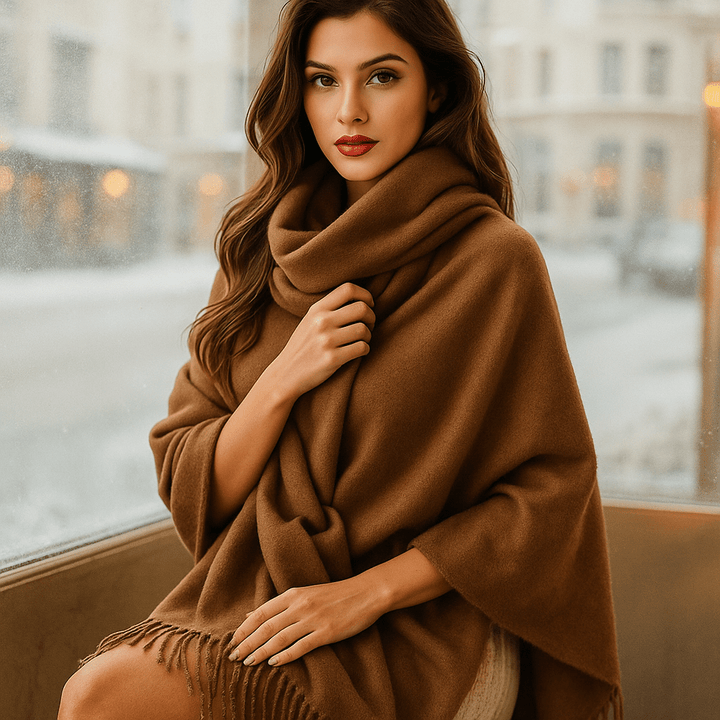 Écharpe cachemire douce pour femme, drapée élégamment, idéale pour l'automne et l'hiver.