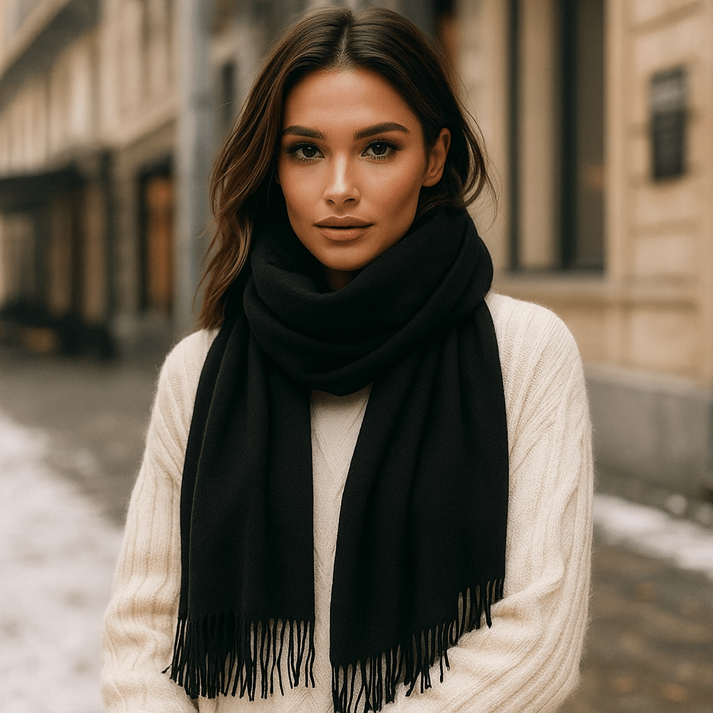 Écharpe cachemire pour femme, un accessoire chaud et doux, indispensable pour affronter l'hiver.