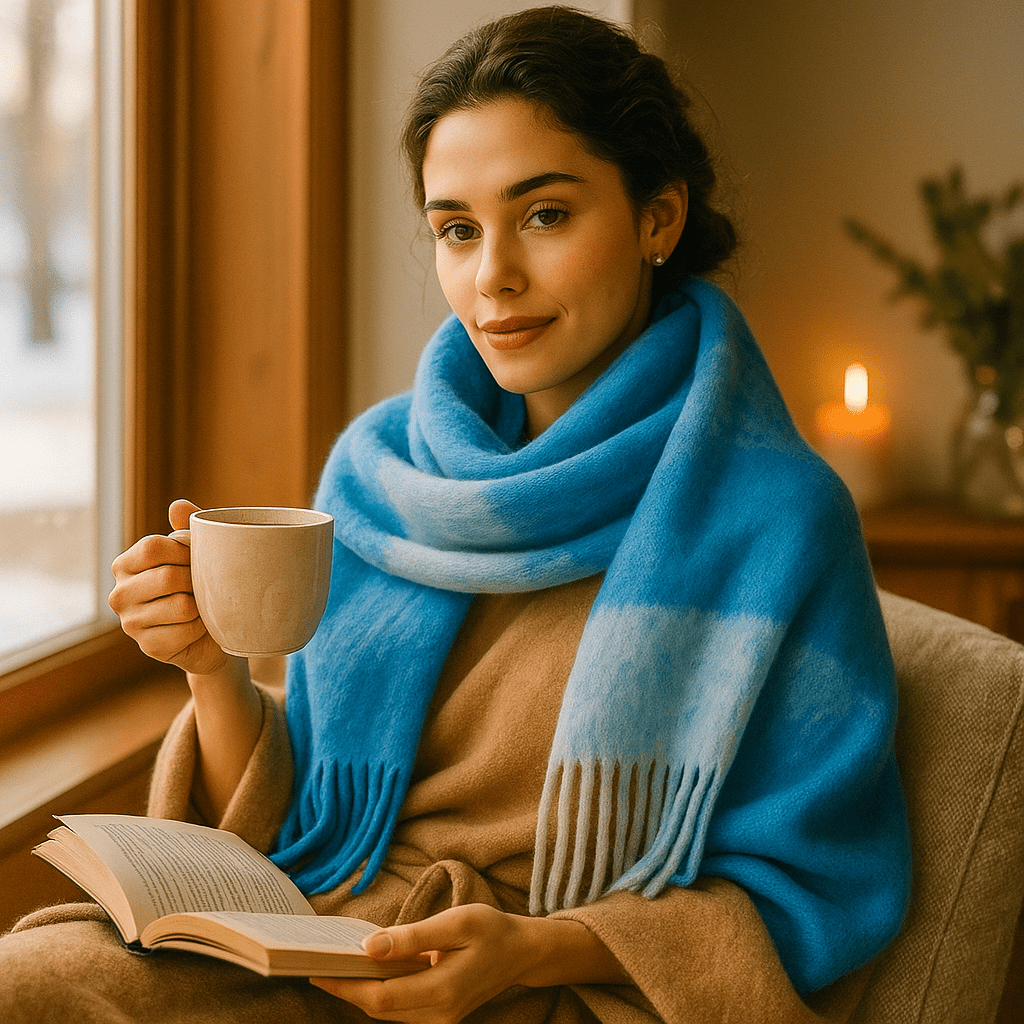 Écharpe à la mode pour femme, en laine épaisse et chaude, finie par des franges.