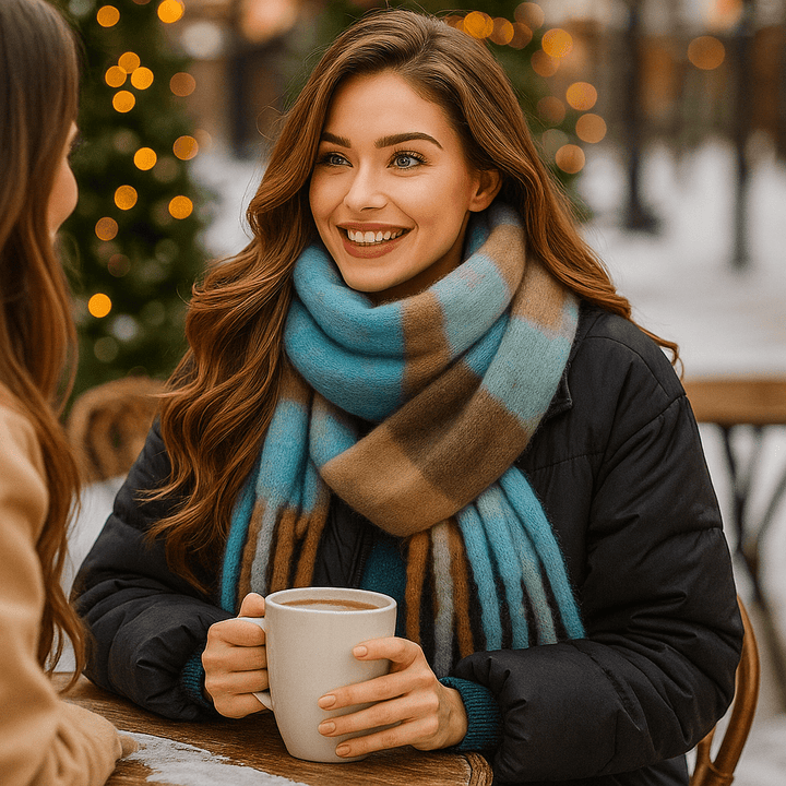 Accessoire hivernal: écharpe longue en laine chaude pour femme, style chic.