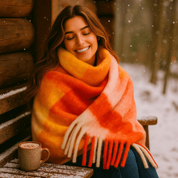 Écharpe douce en laine pour femme, idéale pour l'hiver, dégradé de couleurs.