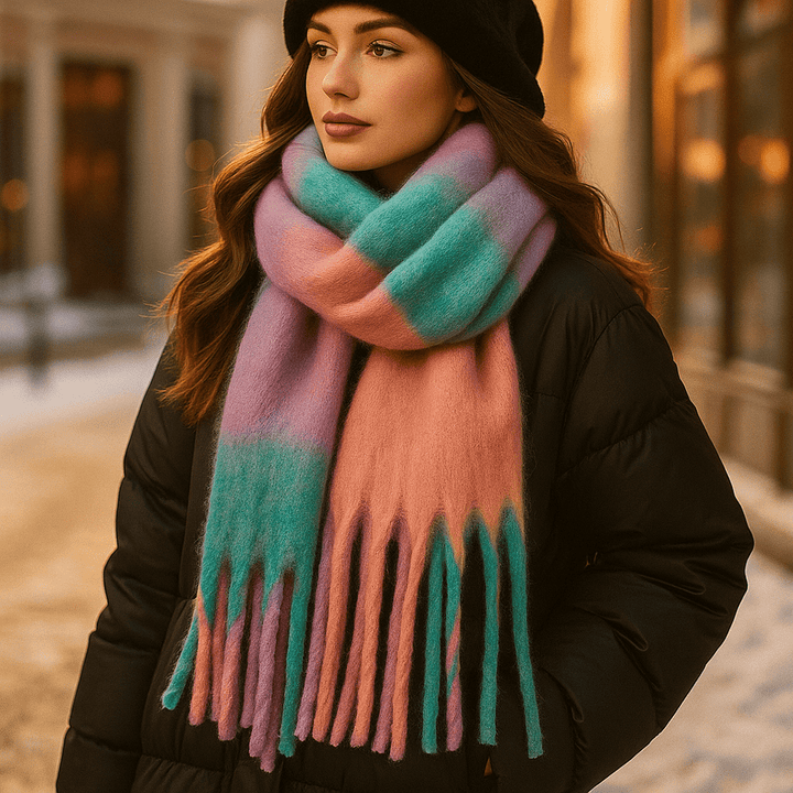 Magnifique écharpe en laine dégradée pour femme, chaude, douce et à franges.