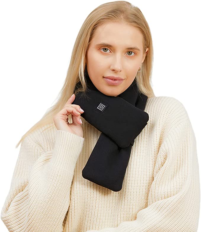 Écharpe chauffante unisexe USB noire, douce pour cou et nuque. Idéale pour l'hiver et le froid.