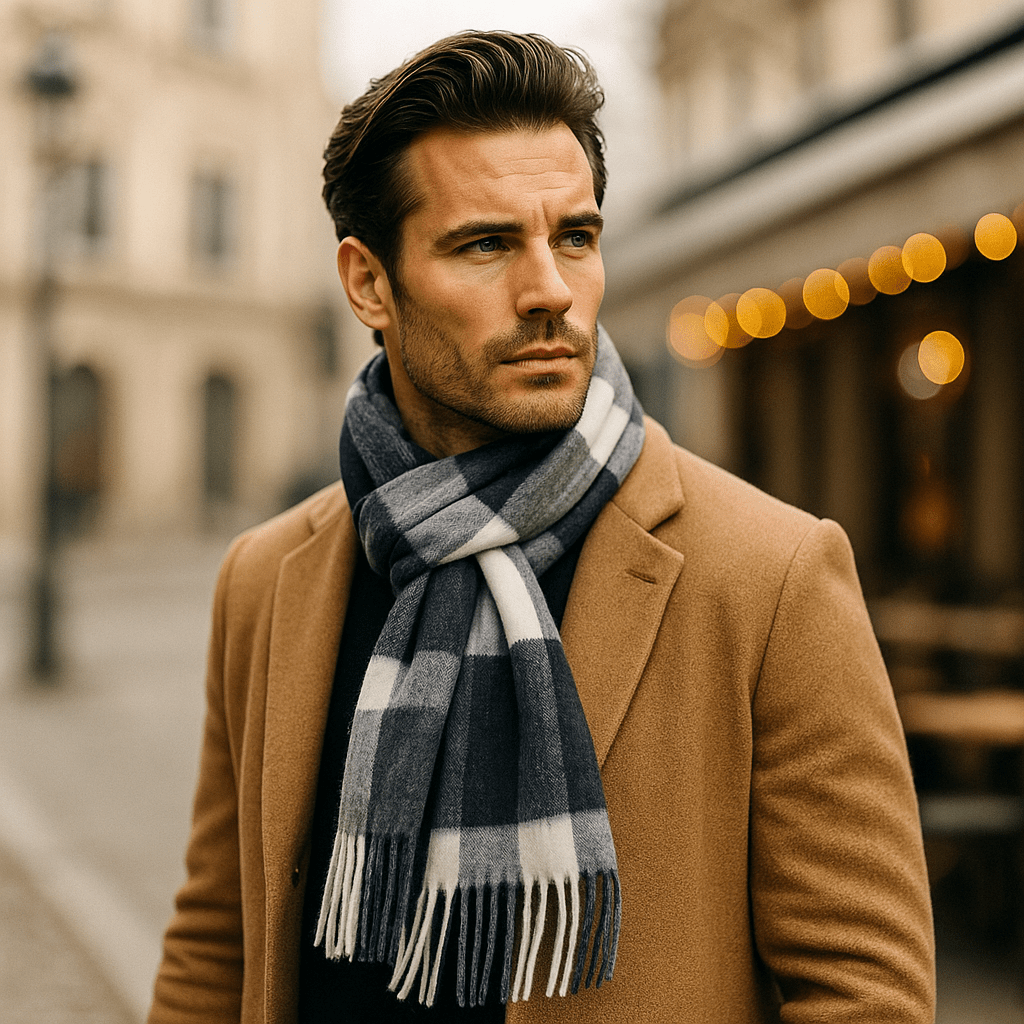Écharpe classique chaude pour homme, parfaite pour l'élégance hivernale et la protection contre le froid.