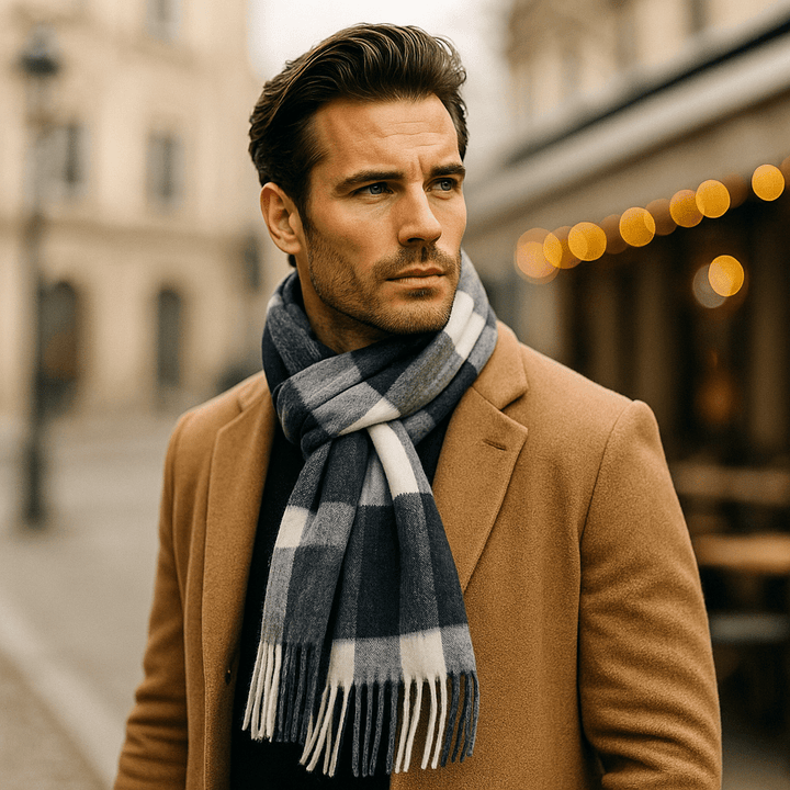 Écharpe classique chaude pour homme, parfaite pour l'élégance hivernale et la protection contre le froid.