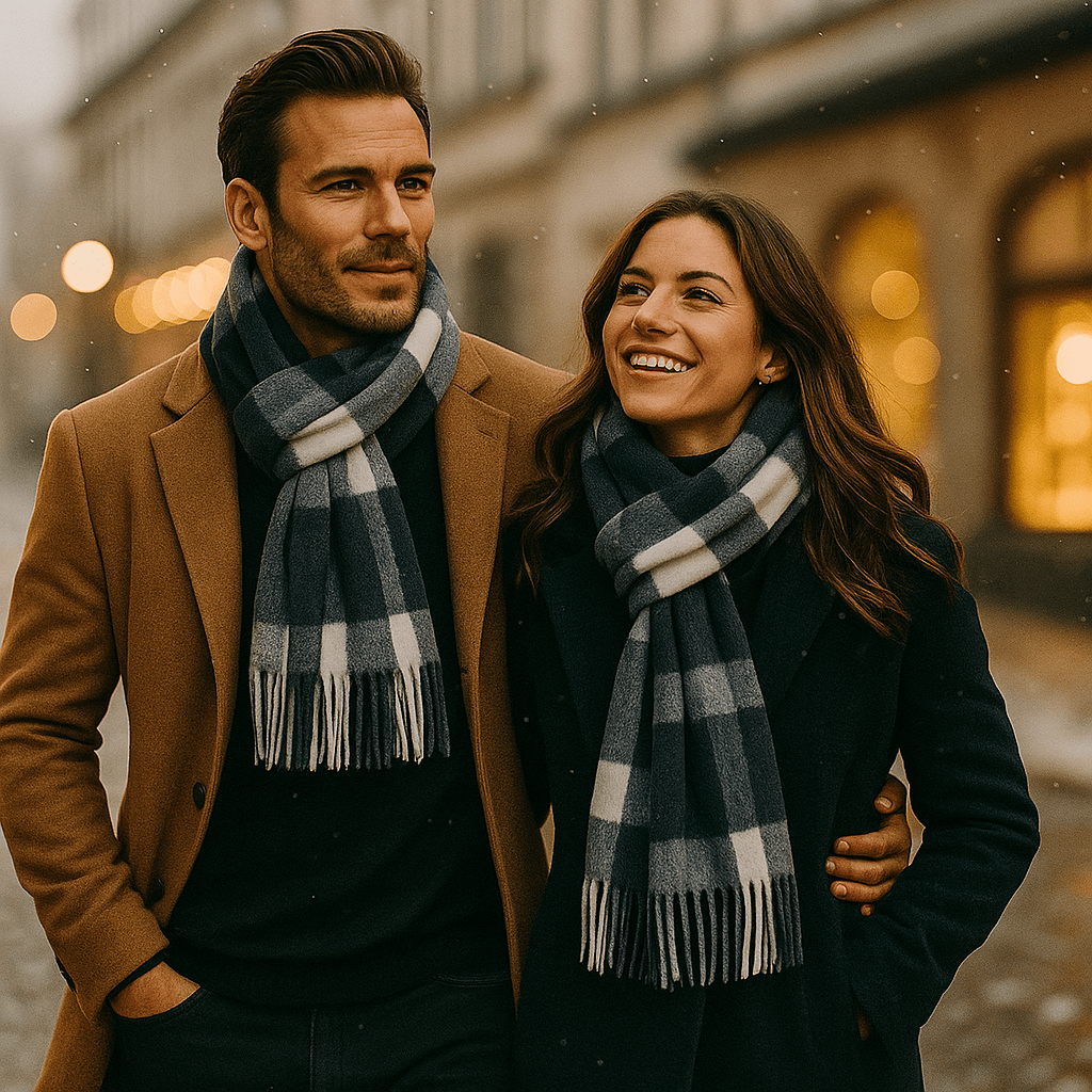 Mode masculine : écharpe classique de qualité, idéale pour un look sophistiqué et chaleureux cet hiver.