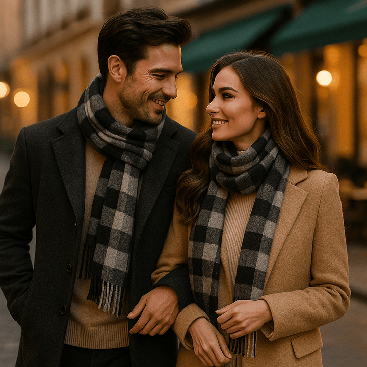 Écharpe hivernale pour homme, offrant une chaleur douillette et un style intemporel contre le froid.