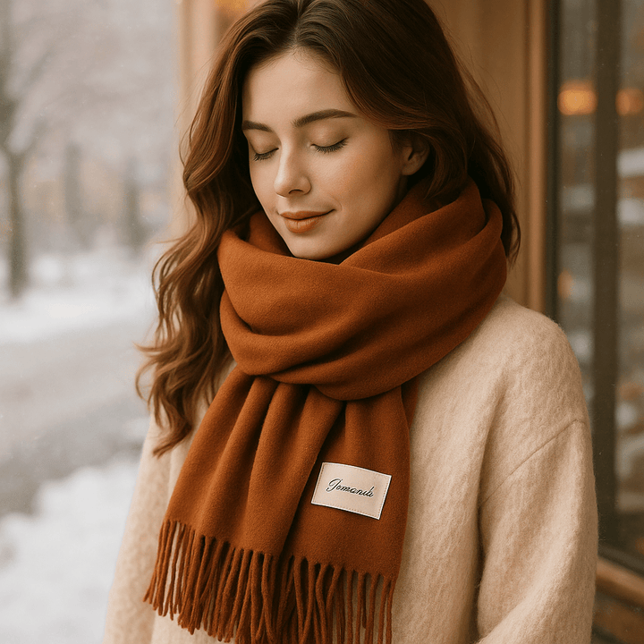 Écharpe d'hiver chaude pour femme, douce et élégante, accessoire de mode confortable.