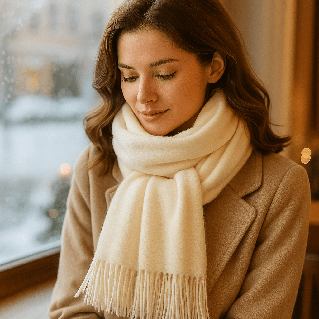 Mode hivernale femme: écharpe chaude et sophistiquée, accentuant votre élégance naturelle.